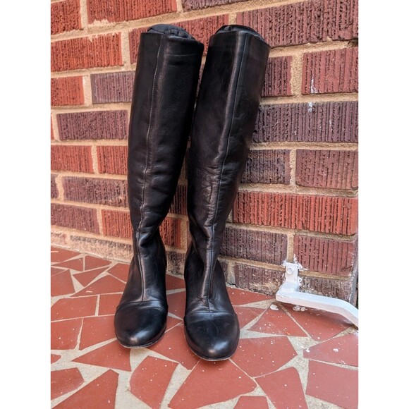 VINCE. Women's Black Leather Knee High Wedge Boots-Pull-On (No Zipper)- Size 6M - Picture 9 of 12